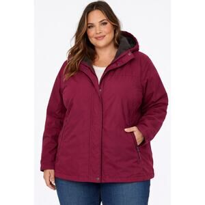 2010s L.L.Bean Deep Plum / Berry Red Hooded Nylon Jacket 3X Fleece Lined